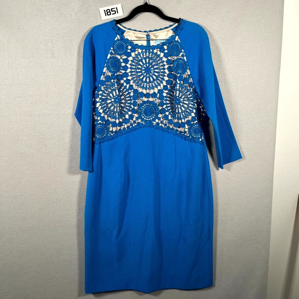 Antonio Melani Shift Dress Womens 10 3/4 Sleeve Chambray Embroidered Back Zip